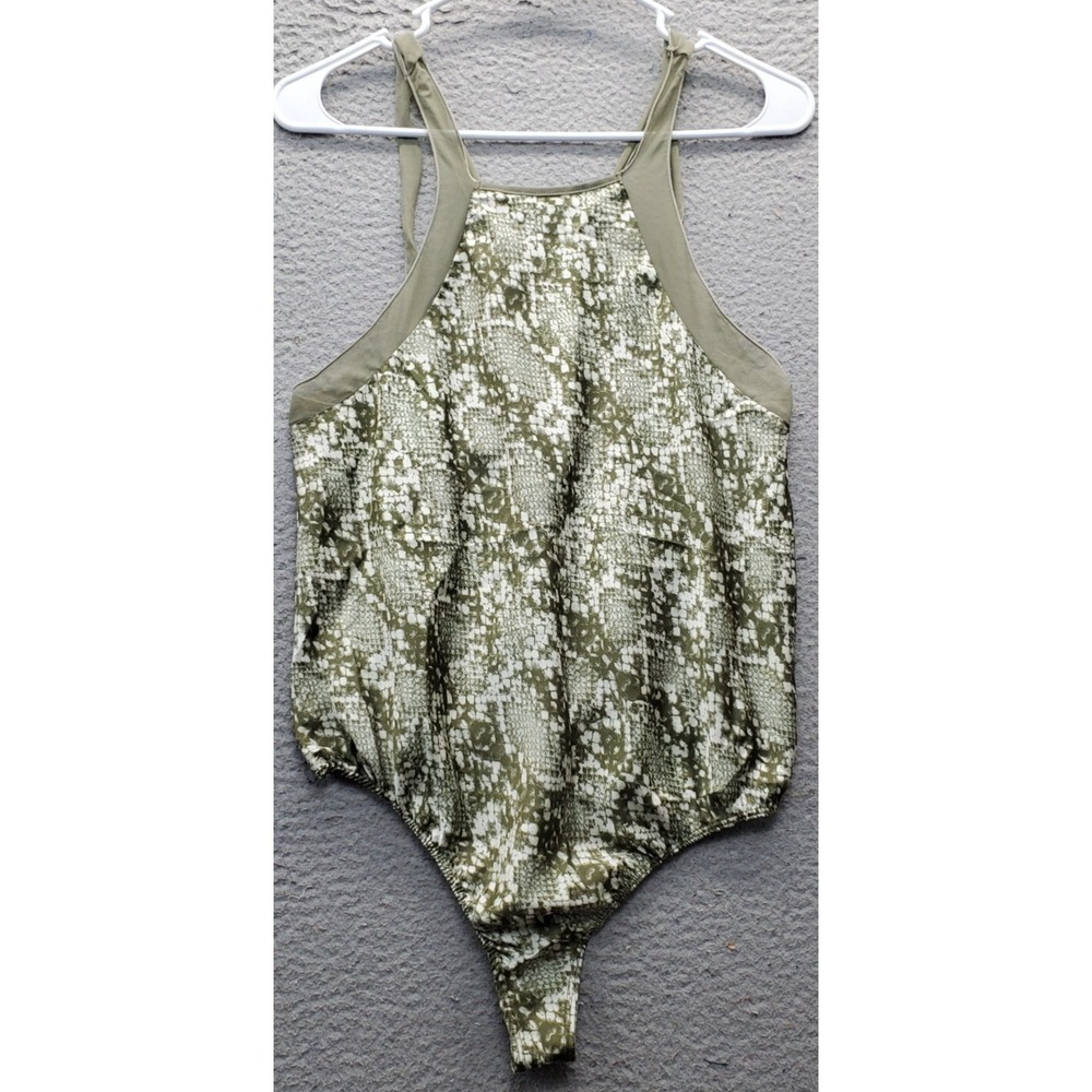 Free People Olive Green Printed Bodysuit